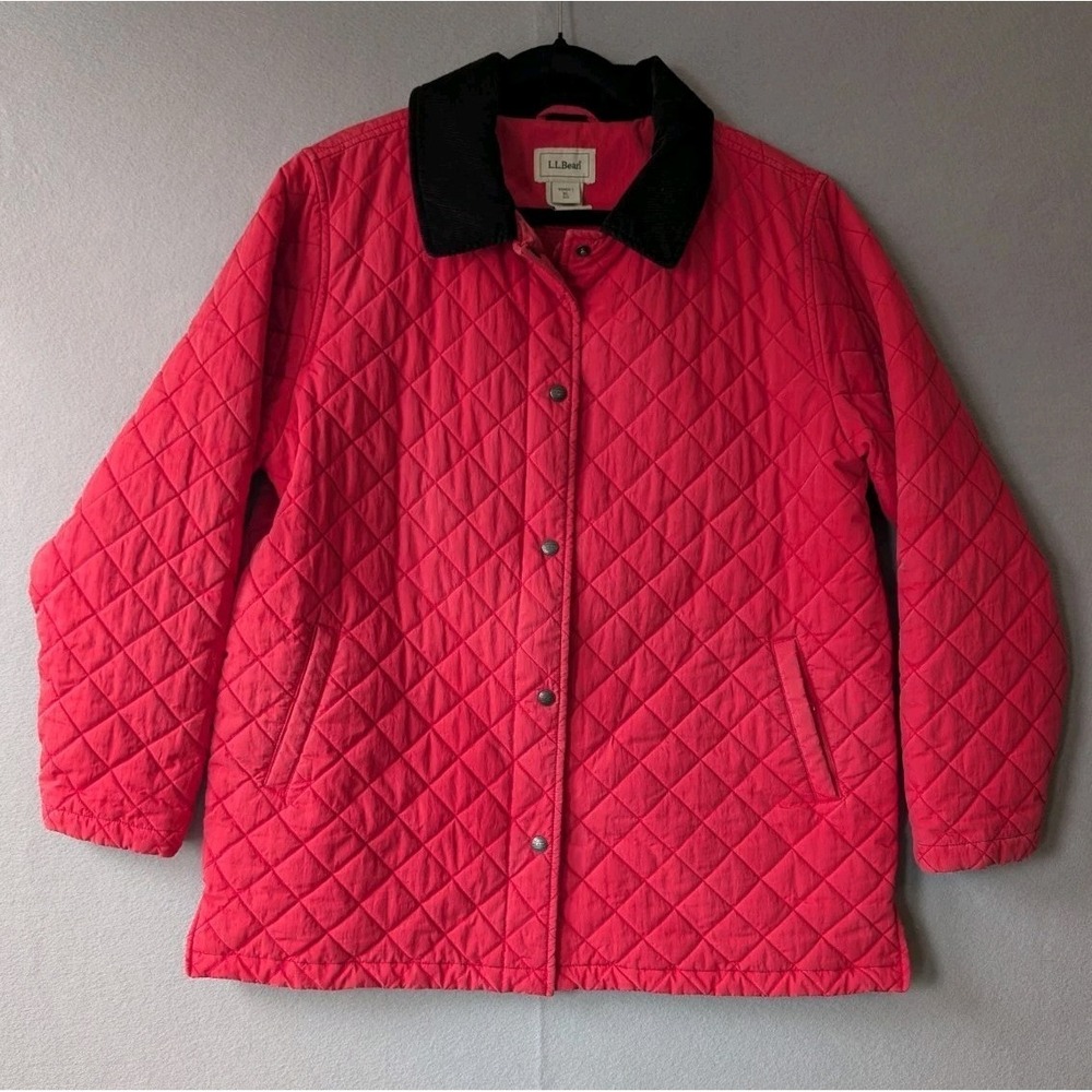 Vtg‎ LL Bean Red Chore Barn Work Jacket Coat Corduroy Collar women XL Thermore
